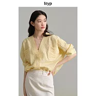 ltyp旅途原品 真絲可水洗皺感乾絲無領蝙蝠袖襯衫夏季休閒襯衣女 M L M 奶油黃