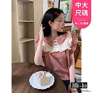 【Jilli~ko】中大尺碼日系甜美飛飛袖格子娃娃襯衫女 J11773 FREE 紅色