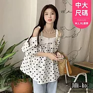 【Jilli~ko】中大尺碼一字肩吊帶波點短款上衣女 J11776 FREE 白色