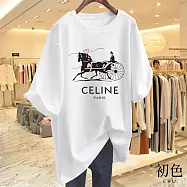 【初色】休閒韓版寬鬆顯瘦馬車印花遮肉短袖T恤上衣-共10色-33896(M-3XL可選) M 白色