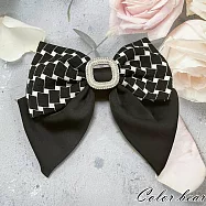 【卡樂熊】珍鑽環蝶結千鳥紋造型髮夾/彈簧夾(兩色)- 經典黑