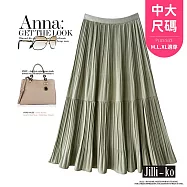 【Jilli~ko】中大尺碼復古高腰顯瘦大擺拼接百褶裙 J11825 FREE 綠色