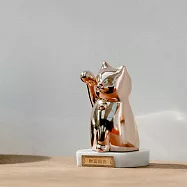 【呼運貓】玫瑰金色巨貓組(財富自由匾額+收藏木盒) 花蓮白色大理石座