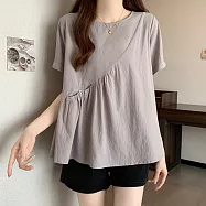 【ACheter】 日本外單日系東大門棉麻感上衣寬鬆大碼圓領短袖短版# 122145 4XL 灰色