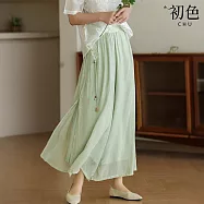 【初色】棉麻涼爽大擺褲裙闊腿褲寬鬆長褲-5款任選-33704(M-2XL可選) L C.綠色