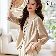 【初色】輕薄透氣休閒寬鬆百搭翻領長袖防曬襯衫女上衣女外套-8款任選-34429(M-3XL可選) XL C.杏色