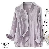 【初色】輕薄透氣休閒寬鬆百搭翻領長袖防曬襯衫女上衣女外套-8款任選-34429(M-3XL可選) 2XL D.紫色
