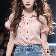 【初色】復古休閒顯瘦百搭短袖T恤襯衫上衣女上衣-13款任選-34753(M-2XL可選) L H.粉紅色