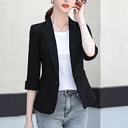 【MsMore】 小西裝外套薄款休閒短款小個子七分袖亞麻感百搭空調西服# 122350 3XL 黑色