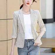 【MsMore】 小西裝外套薄款休閒短款小個子七分袖亞麻感百搭空調西服# 122350 2XL 杏色