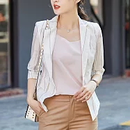 【MsMore】 小西裝外套薄款小個子七分袖短款垂感網紅條紋百搭西服# 122353 3XL 白色