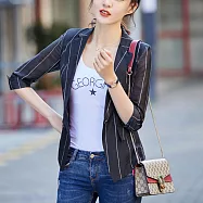 【MsMore】 小西裝外套薄款小個子七分袖短款垂感網紅條紋百搭西服# 122353 2XL 黑色