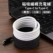 【好拾選物】60W 磁吸收納編織充電線Type-C to Type-C 100cm 黑色