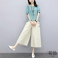 【初色】舒適休閒透氣百搭棉麻風套裝-8款任選-69820(M-3XL可選) M D.藍色