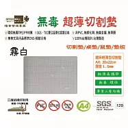 【檔案家】TPE 輕薄A4環保切割墊/桌墊1.5mm 灰/深綠/淺綠/霧透 OM-ZAA1A41 透白