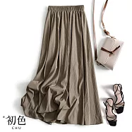 【初色】夏日輕薄A字大擺垂墜感高腰中長裙半身裙-共3色-33671(M-2XL可選) M 深咖色