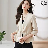 【初色】修身顯瘦中式盤扣七分長袖西裝外套女外套-共3色-33767(M-2XL可選) M 香檳色