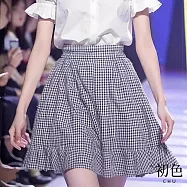 【初色】娃娃領素色單排扣休閒襯衫上衣/高腰格紋顯瘦半身裙-共2款-34686(M-XL可選) M 格紋半身裙