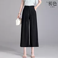 【初色】素色高腰顯瘦西裝褲休閒褲長褲短褲-6款任選-68790(M-4XL可選) M D.黑色