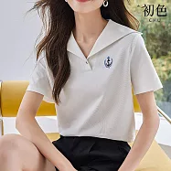 【初色】法式純色海軍領翻領短袖POLO衫T恤上衣女上衣-共3色-34976(M-2XL可選) L 白色