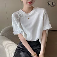 【初色】中式簡約風純色流蘇短袖圓領T恤上衣女上衣-白色-34982(M-2XL可選) L 白色