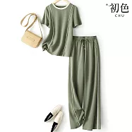 【初色】韓系通勤質感時尚休閒中長裙長洋裝長褲寬褲套裝-10款任選-36027(M-3XL可選) 2XL C.軍綠色