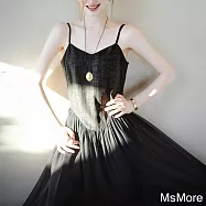 【MsMore】 雲紗芭蕾V領絲質吊帶小黑裙長版洋裝# 122620 XL 黑色