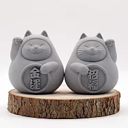 【開運送禮】胖胖金運+招福貓一對(大)8cm 清水灰
