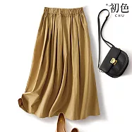 【初色】寬鬆遮肉顯瘦素色A字裙中長裙半身裙-共3色-35165(M-2XL可選) M 卡其色