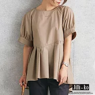 【Jilli~ko】前後不規則壓褶燈籠袖傘狀上衣 J11891 FREE 卡其色