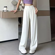 【MsMore】 視覺瘦6公斤窄版休閒西裝闊腿拖地顯瘦垂感直筒長褲# 122745 2XL 白色