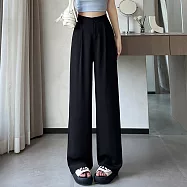 【MsMore】 視覺瘦6公斤窄版休閒西裝闊腿拖地顯瘦垂感直筒長褲# 122745 XL 黑色