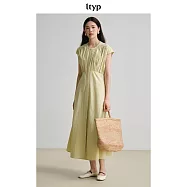 ltyp旅途原品 高密50支長絨棉褶皺連衣裙 夏季時尚優雅襯衫長裙女 M L L 青堤綠