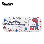 【日本正版授權】凱蒂貓 50周年 硬殼 眼鏡盒 附拭鏡布 眼鏡收納盒 Hello Kitty