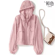 【初色】素色泡泡袖連帽防曬空調外套女上衣-共4色-62577(L/XL可選) L 粉色