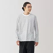【MUJI 無印良品】男天竺圓領長袖T恤 L 白橫紋