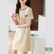 【初色】韓版口袋休閒連帽洋裝-米杏色-67689(M-2XL可選) L 米杏色