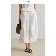 ltyp旅途原品 進口28支100%亞麻皺感半身裙 休閒百搭白色半裙女夏 M L M 苧麻版