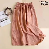 【初色】文藝風透氣素色鬆緊腰綁帶A字裙中長裙半身裙-共3色-35459(M-4XL可選) M 粉紅色