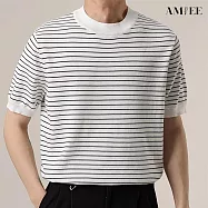 【AMIEE】潮男質感條紋圓領針織T恤上衣(男裝/KDTY-B269) M 白色