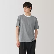 【MUJI 無印良品】男天竺圓領短袖T恤 L 白橫紋