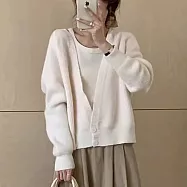 【MsMore】 甜美慵懶毛衣下雙排扣開襟衫寬鬆長袖外套小可愛針織兩件式上衣套裝# 122961 FREE 白色