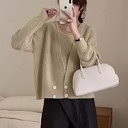 【MsMore】 甜美慵懶毛衣下雙排扣開襟衫寬鬆長袖外套小可愛針織兩件式上衣套裝# 122961 FREE 杏色