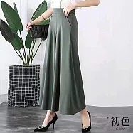 【初色】休閒風冰絲輕薄大碼高腰鬆緊口袋闊腿褲休閒褲寬褲褲裙長褲-共4色-35197(M-4XL可選) M 綠色