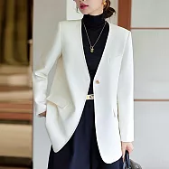 【MsMore】 西裝外套大V領炸街休閒廓形長袖小西服中長版# 123034 2XL 白色