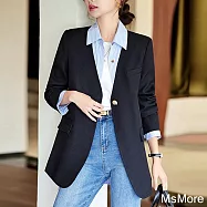 【MsMore】 西裝外套大V領炸街休閒廓形長袖小西服中長版# 123034 2XL 黑色
