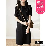 【Jilli~ko】中大尺碼兩件套休閒顯瘦連帽抽繩衛衣套裝 J11901 FREE 黑色