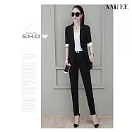 【AMIEE】時尚氣質高級感小西裝外套2件套(KDAQ-9102) M 黑色
