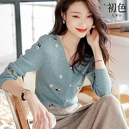 【初色】休閒刺繡防曬溫差長袖針織衫女外套-14款任選-37270(M-2XL/F可選) F H.藍色