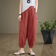 【ACheter】 復古全棉休閒百搭純色高腰鬆緊立體拼接顯瘦哈倫長褲# 123169 2XL 磚紅色